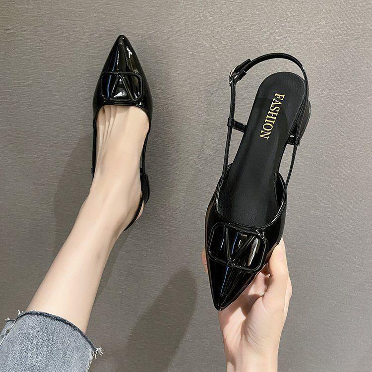 Niche Pointed High Heels 2024 Korean Version of the New One-word Belt Versatile Skirt Fashion Shoes Bag Head Thick Heel Non-slip Shoes