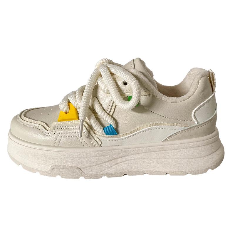 

B2102 короткие бархатные туфли на толстой подошве из бархата, женская обувь, новые зимние туфли из хлопка 2024 года, маленькие белые туфли, туфли для хлеба, сохраняющие тепло 35 бежевый