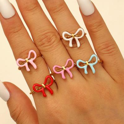 High Quality Fashion Popular Dopamine Drip Bow Ring Niche Design Popular Stainless Steel Ring Wholesale