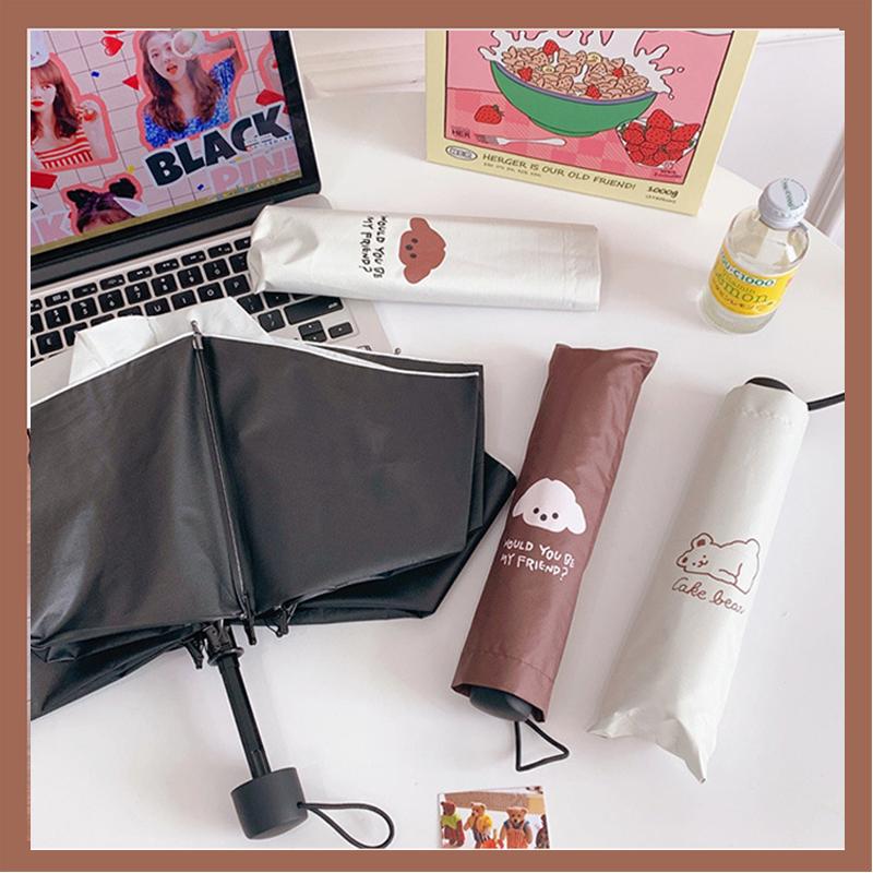 Paraguas de perro oso bonito, paraguas soleado de dibujos animados para mujeres y niños, protector solar plegable portátil ligero, protección UV