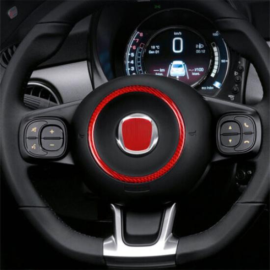 Glossy Red Carbon Fiber Car Front Steering Wheel Sticker For Fiat 500 20 21 22