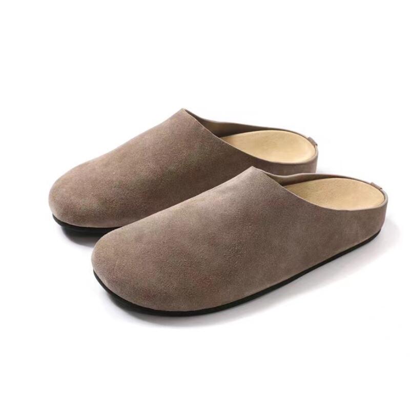 Women's Slippers Closed Toe Round Toe Suede Clogs Sandals Autumn New Retro Solid Color Flat Bottom Women's Mules Shoes