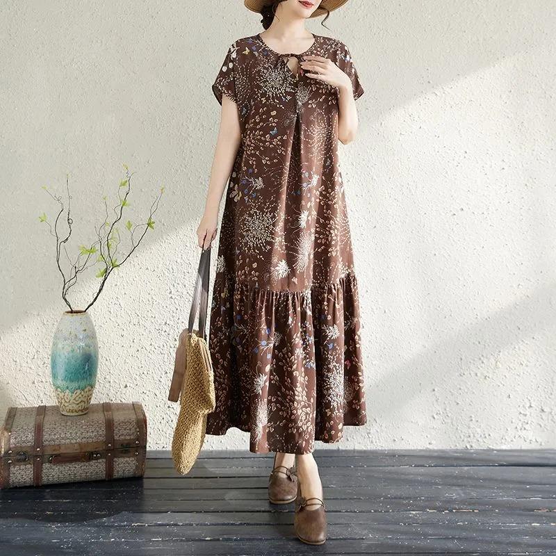 Dress for Woman Cotton Summer Plus Size Loose Floral Vintage Casual Printed Soft Long Holiday Dresses
