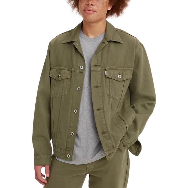 Colaboración Levis X Silver Tab SS22 Chaqueta Denim Color Sólido Cuello Trucker Hombre Chaqueta Verde A3179-0001