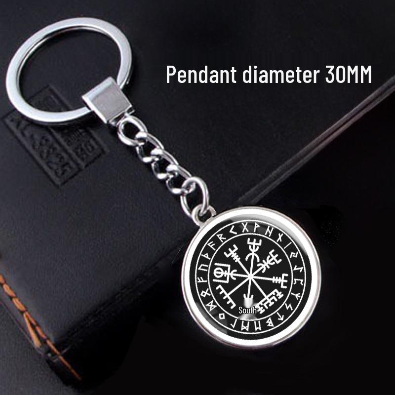 Viking Rune Keychain Pendant: Nordic Compass & Celtic Tree Design