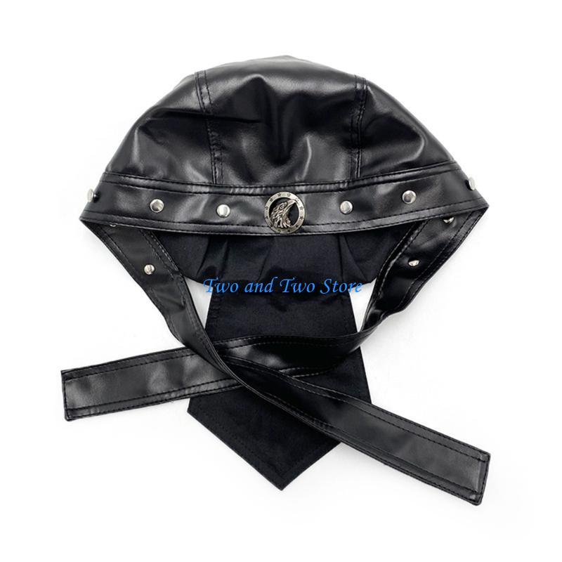 HX6F Unisex Motorcycling Hat Soft PU Leather Skull Hat with Rivet Studs Comfort Wear