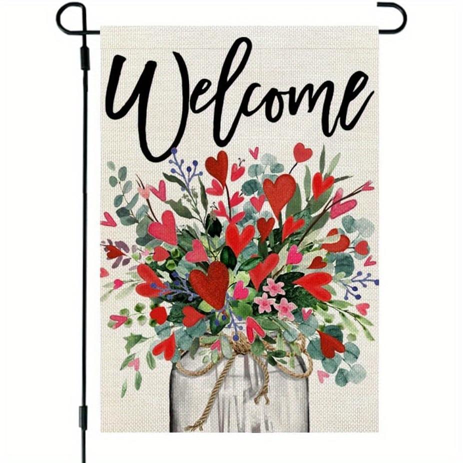 Valentines Day Floral Mason Jar Garden Flag Double Sided for Outside Welcome Small Holiday Yard Flag