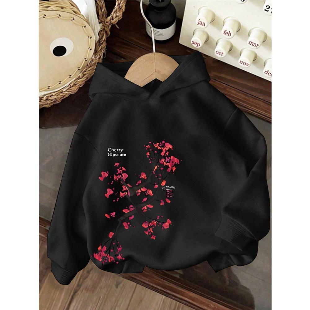 Plum Blossom Printed Children's Hooded Sweater Spring and Autumn Long-sleeved Hoodie Children's Casual Fashion Top