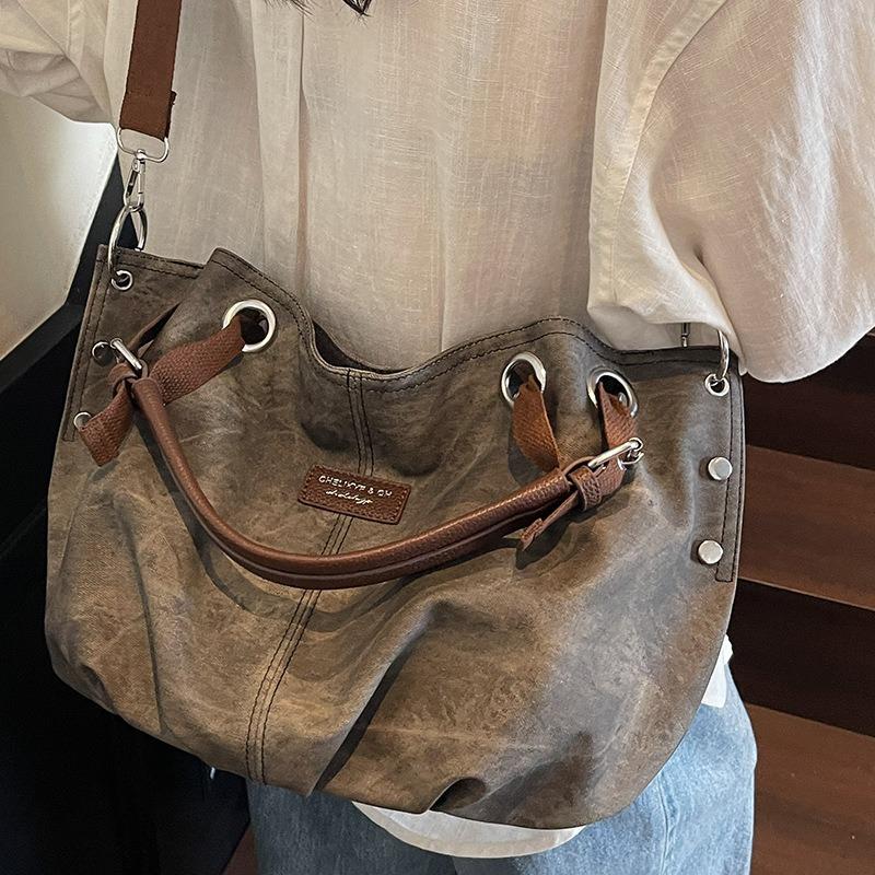 Vintage tote bag ladies commuter handbag lazy wind large capacity tooling bag student class bag