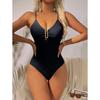 Womens One Piece Swimsuit With Cutout Design Slim Fit Beach Vacation Swimwear Black Nylon