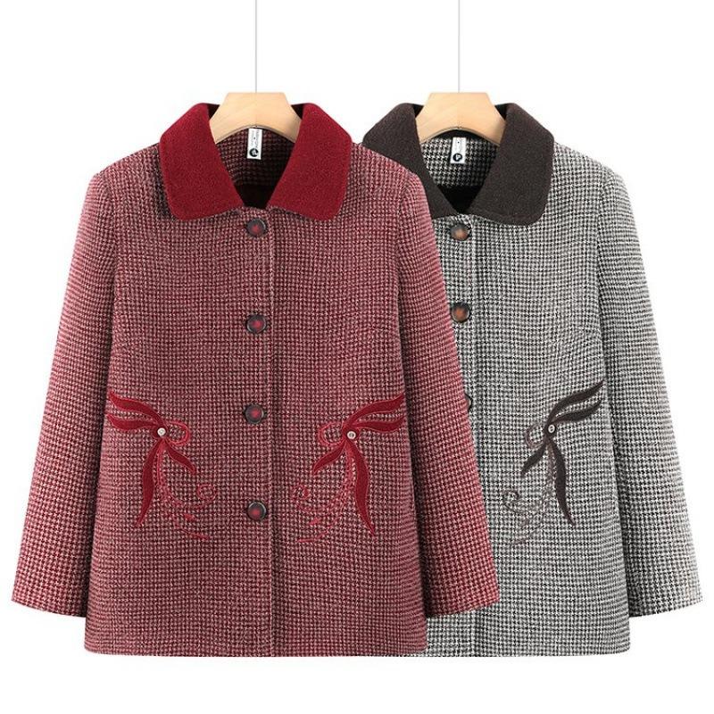 Women's autumn and winter woolen jacket, plush warm winter top, old lady clothes