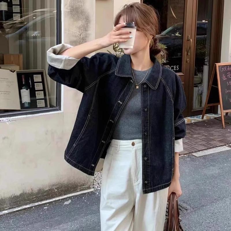 

Женская джинсовая куртка в стиле ретро пэчворк с декоративной строчкой - Коллекция Весна 2025, Повседневный и Универсальный Дизайн Extra Large