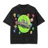 R-Rick and M-Morty Vintage Washed T-Shirt Men Polyester Clothing Kawaii Adventure Crewneck Short Sleeve