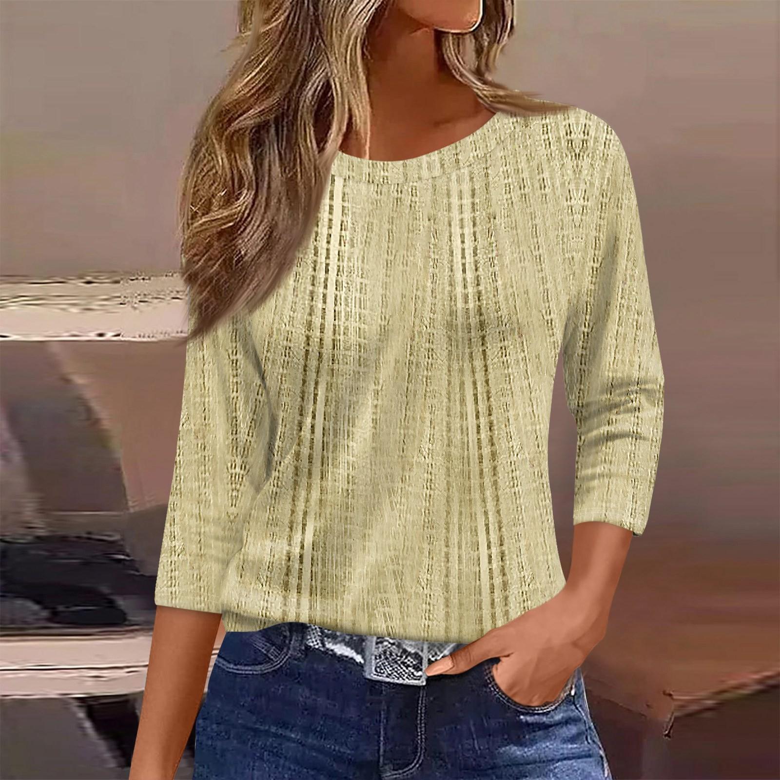 

Women s Fashion Casual Round Neck 3/4 Sleeve Loose Printed T-Shirt Ladies Top XXL жовтий