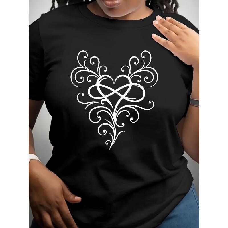 Women s  Printed Short-sleeved Shirt, Suitable for Daily Wear.  ,Women s Casual Short-sleeved Round-neck Patterned Printed T-shirt S чёрный