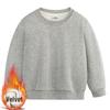 Kids' Round Neck Cotton Hoodie - Warm Fleece-Lined Pullover for Girls in Plain Colors.