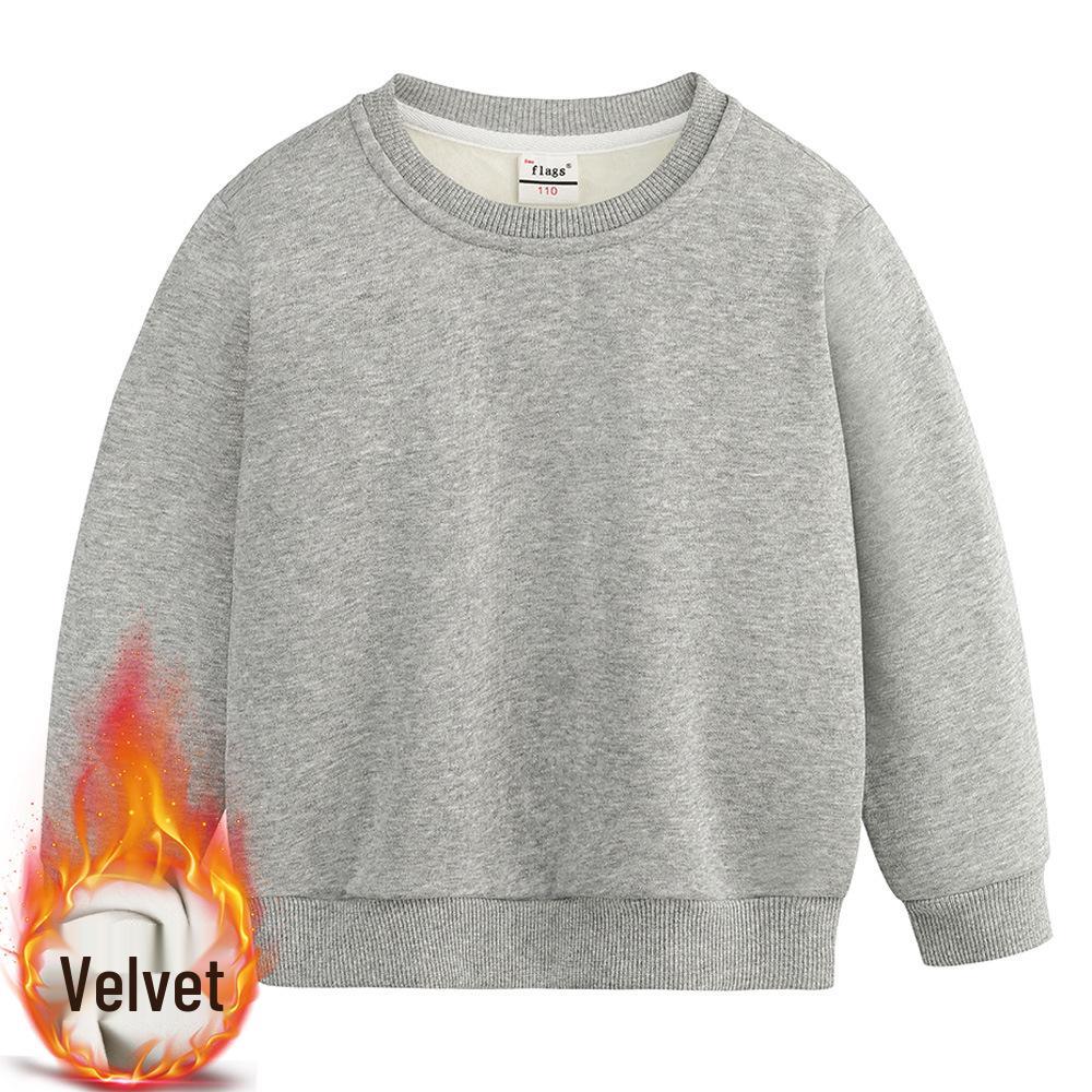 Kids' Round Neck Cotton Hoodie - Warm Fleece-Lined Pullover for Girls in Plain Colors.