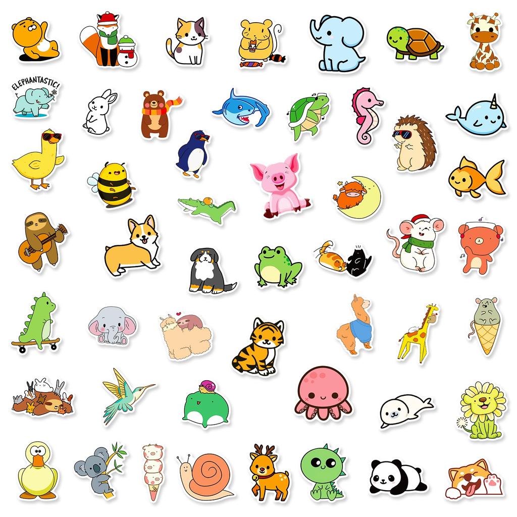 Pegatinas De Animales (50 Unidades) - Impermeables, De PVC, Reutilizables, Para Decorar Portátil, Maleta, Botellas (diseños Ilustrados)