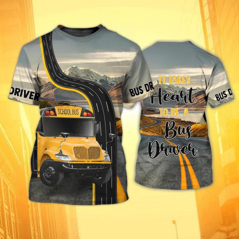 Мужская футболка с 3d принтом школьного автобуса — фото 10