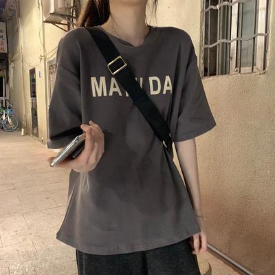 Korean Women's Summer Loose Fit Letter Tee - Short-Sleeve