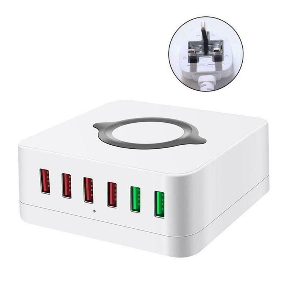 6-Port USB Qi Fast Wireless Charger Dual Quick Charge QC3.0 Charging Station