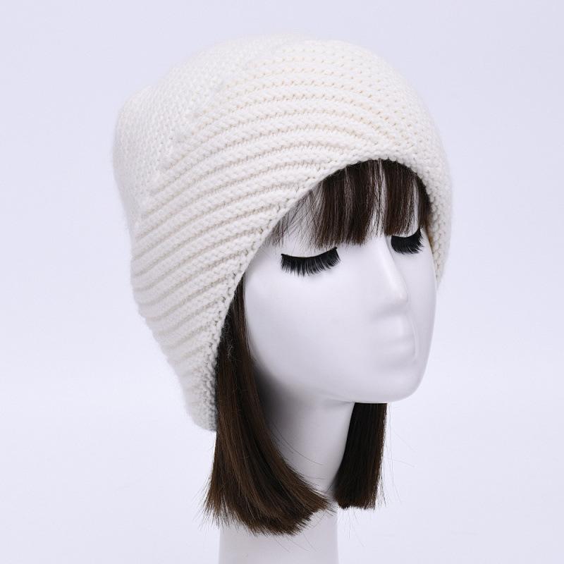 Oblique striped hat women's solid color rabbit velvet wool hat soft waxy casual versatile knitted hat warm autumn and winter fashion windproof
