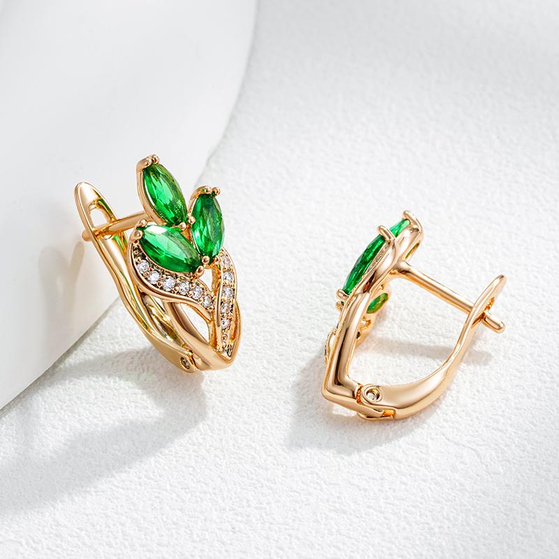 Wbmqda  Green Crystal Flower Drop Earrings For Women 585 Rose Gold Color Natural Zircon Setting Wedding Party Jewelry