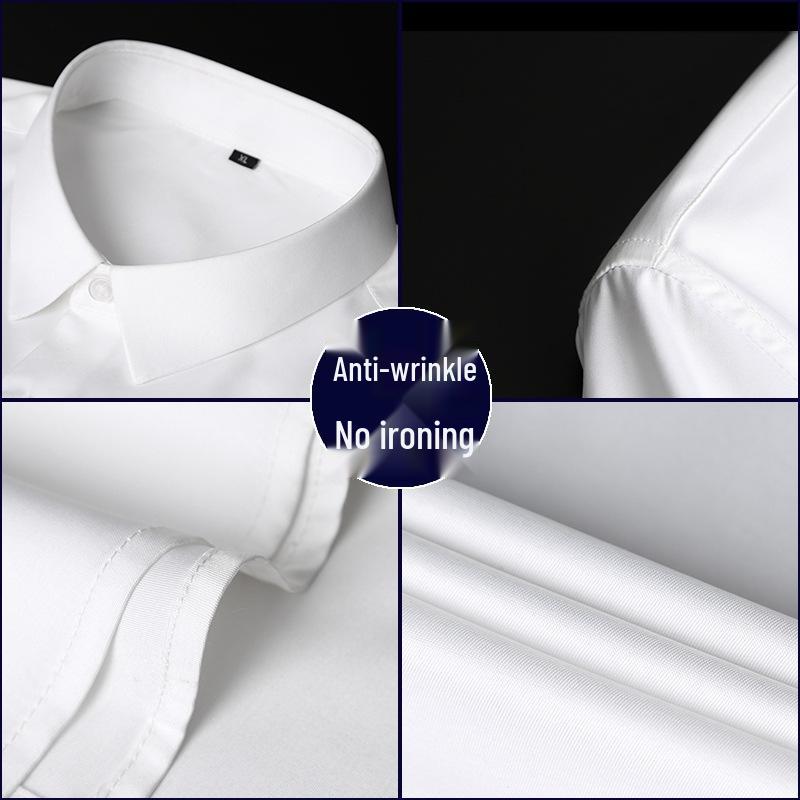 Men's Solid Color Iron-Free Stretch Korean Style Slim Fit Long Sleeve Business Casual Shirt - White