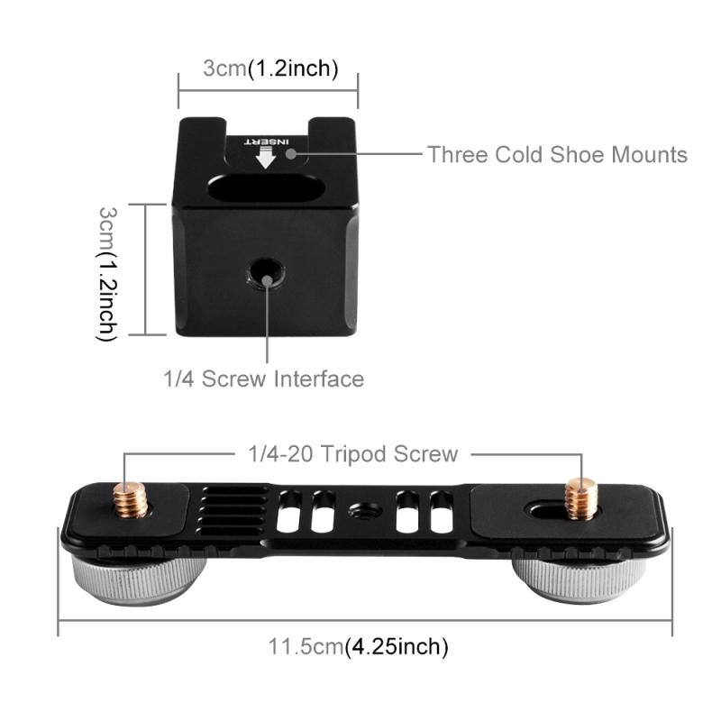 4-Head Cold Hot Shoe Mount Adapter Microphone H Light Aluminum Alloy Extension Bracket for Mobile 2/Smooth 4 Gimbal
