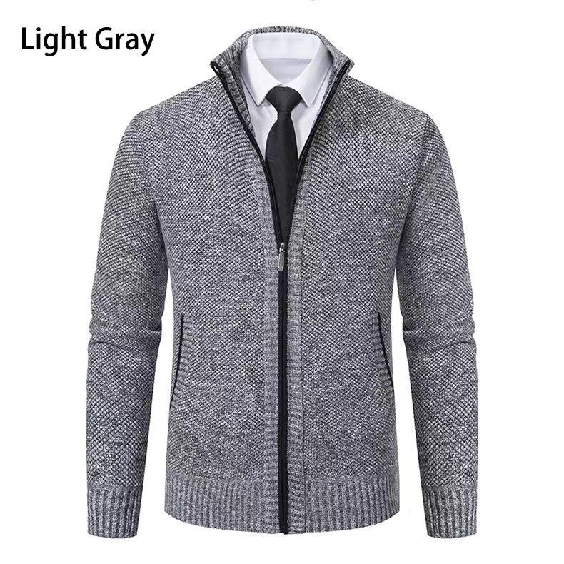 Men's Fleece-Lined Cardigan: Thick Knit Zipper Sweater with Stand-Up Collar for Autumn/Winter 2023