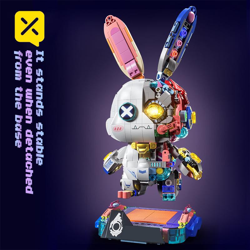 TOYLINX DIY 1377PCS Chinese Building Blocks Rabbit Mechanical Rabbit Creative Puzzle Assembled Rabbit Education Toy Holiday Gift