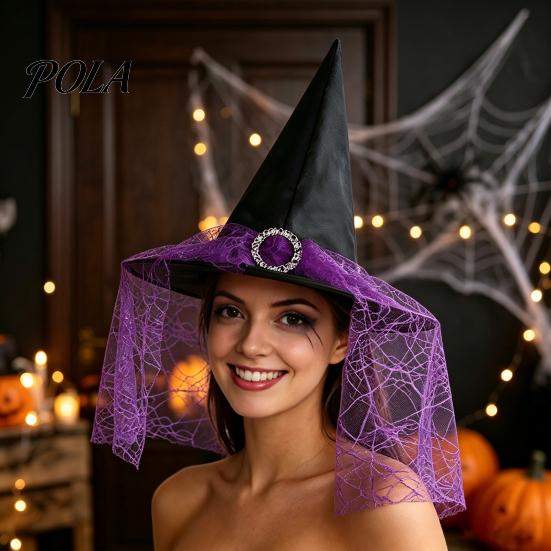 Lightweight Fabric Witch Hat Steeple Halloween Hat, with Lace Edge, Pointed Breathable Headwear, for Cosplay Party Costume Performance