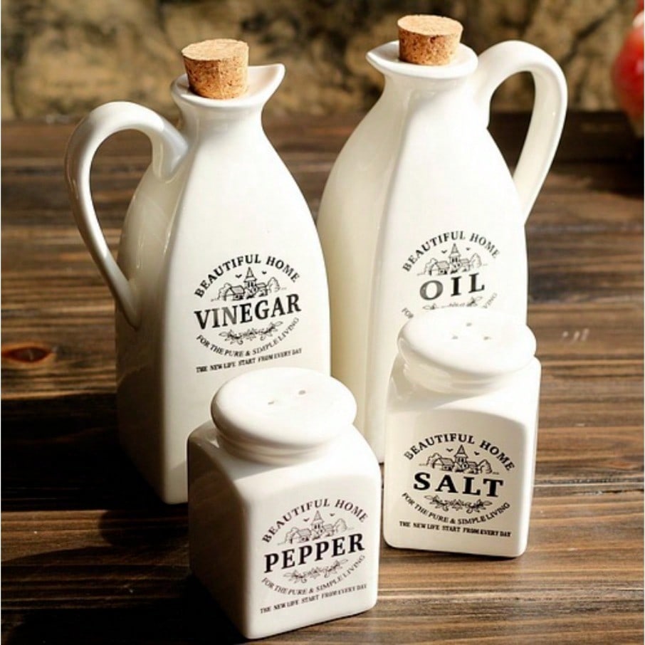 4pcs Japanese Style Kitchen Set Ceramic Seasoning Bottle Soy Sauce Bottle Home Kitchen Decoration Ornament Gift