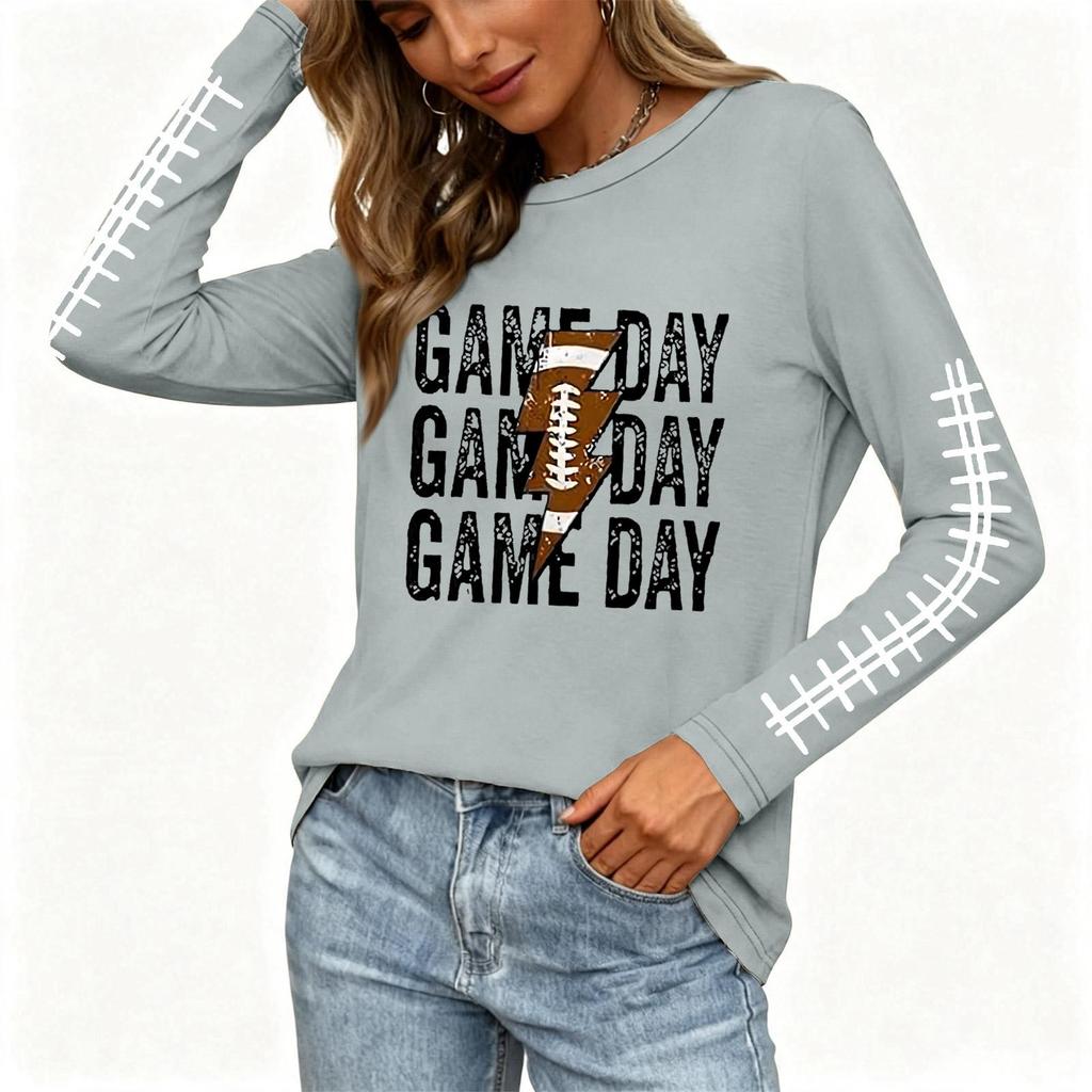 Women's Long Sleeve Rugby Graphic Neck Top with Side Slit Hem