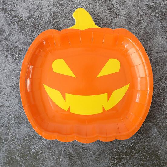 Halloween Pumpkin Paper Plates Black Orange Pumpkin Grimace Plates Disposable Serving Trays for Halloween Party Favors