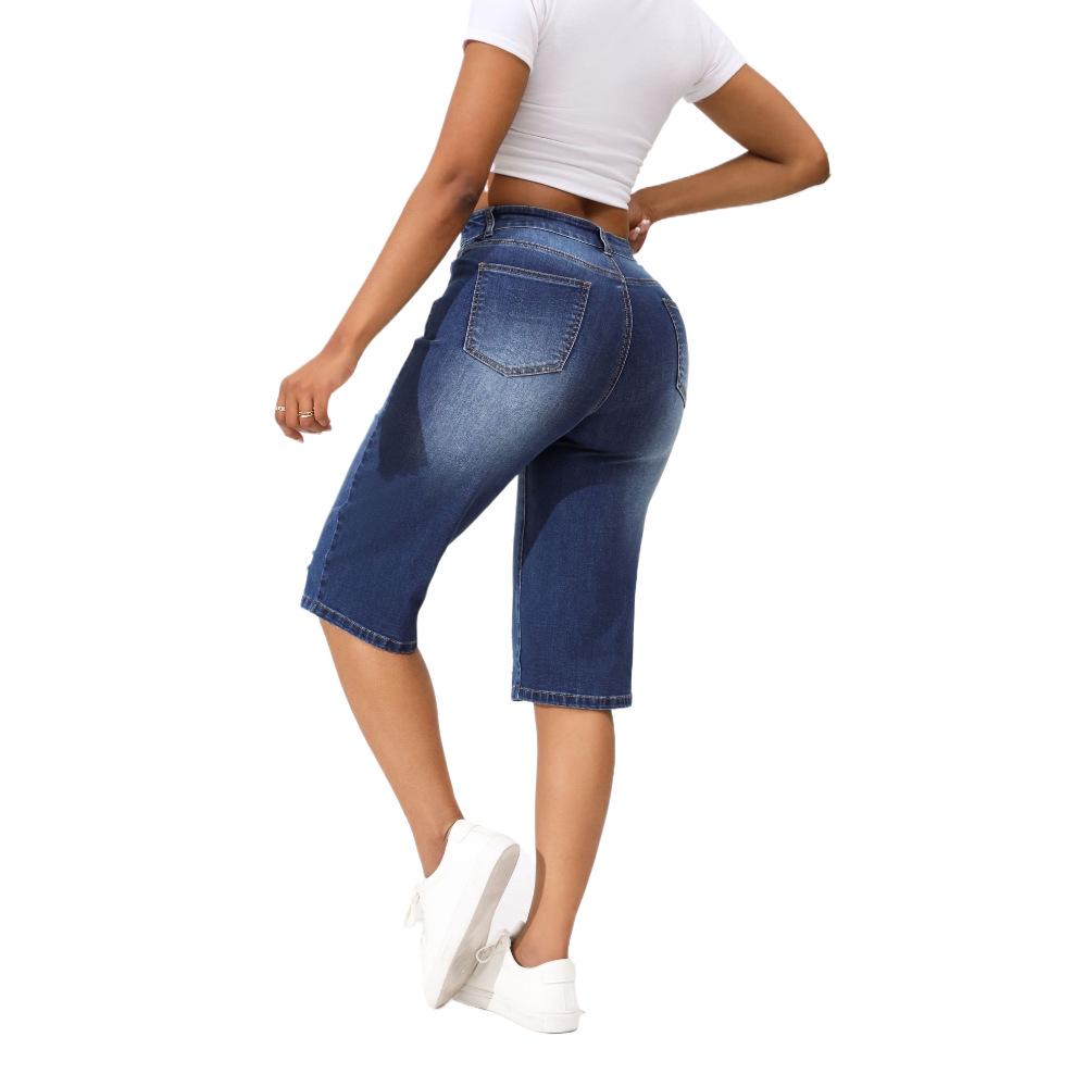 Damen Übergröße Mittellange Ripped Jeans - Trendiger Europäischer & Amerikanischer Stil Sommer Cropped Gerade Passform
