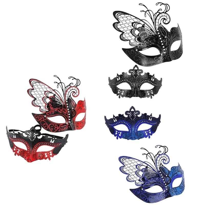 2Pcs Masquerade Mask for Men Women, Glitter Butterfly Eyemask Masquerade Half Face Cover Masquerade Costume Decoration