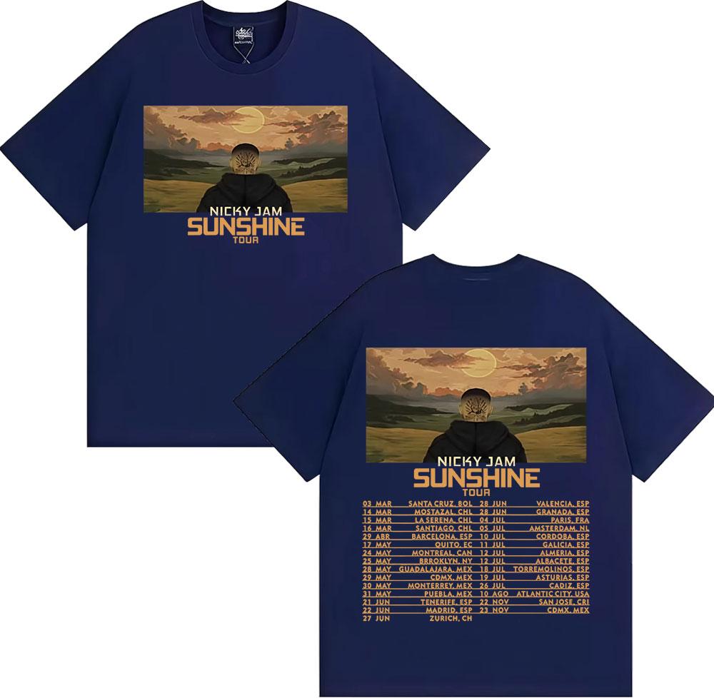 Rapper Nicky Jam Sunshine Tour Printed Tshirt Mens Clothing High Street Hip Hop Punk T Shirts pure Cotton Short Sleeve Top