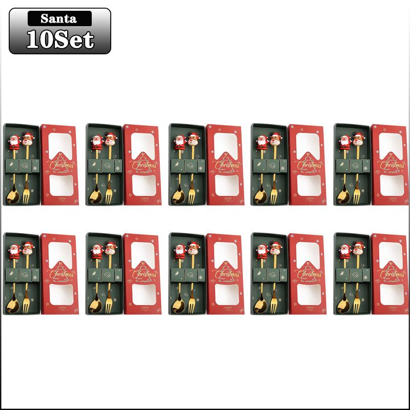 20Sets Christmas Spoon Set Cute Christmas Gift Cutlery Two Sets Father Christmas Doll Dessert Spoon Cutlery Set Christmas