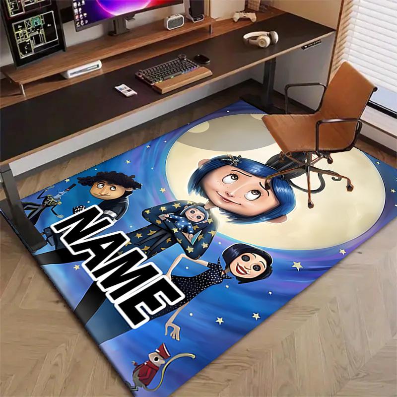 Custom Coraline Mat Personalized Name, Polyester Washable Indoor Entryway Rug, Gift for Christmas, Easter, Thanksgiving Day