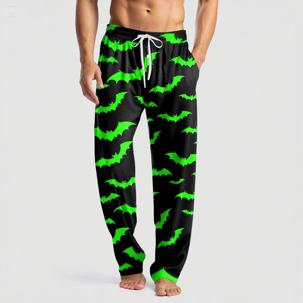 Men's Knitted Halloween Print Pocket Casual Pants Pajama Pants