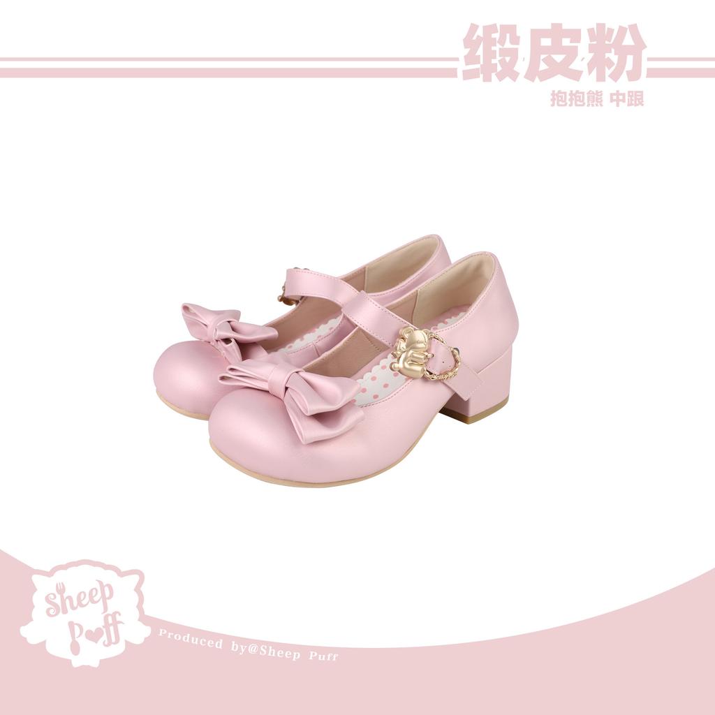 Hug the bear, satin puLolita versatile cute single shoes