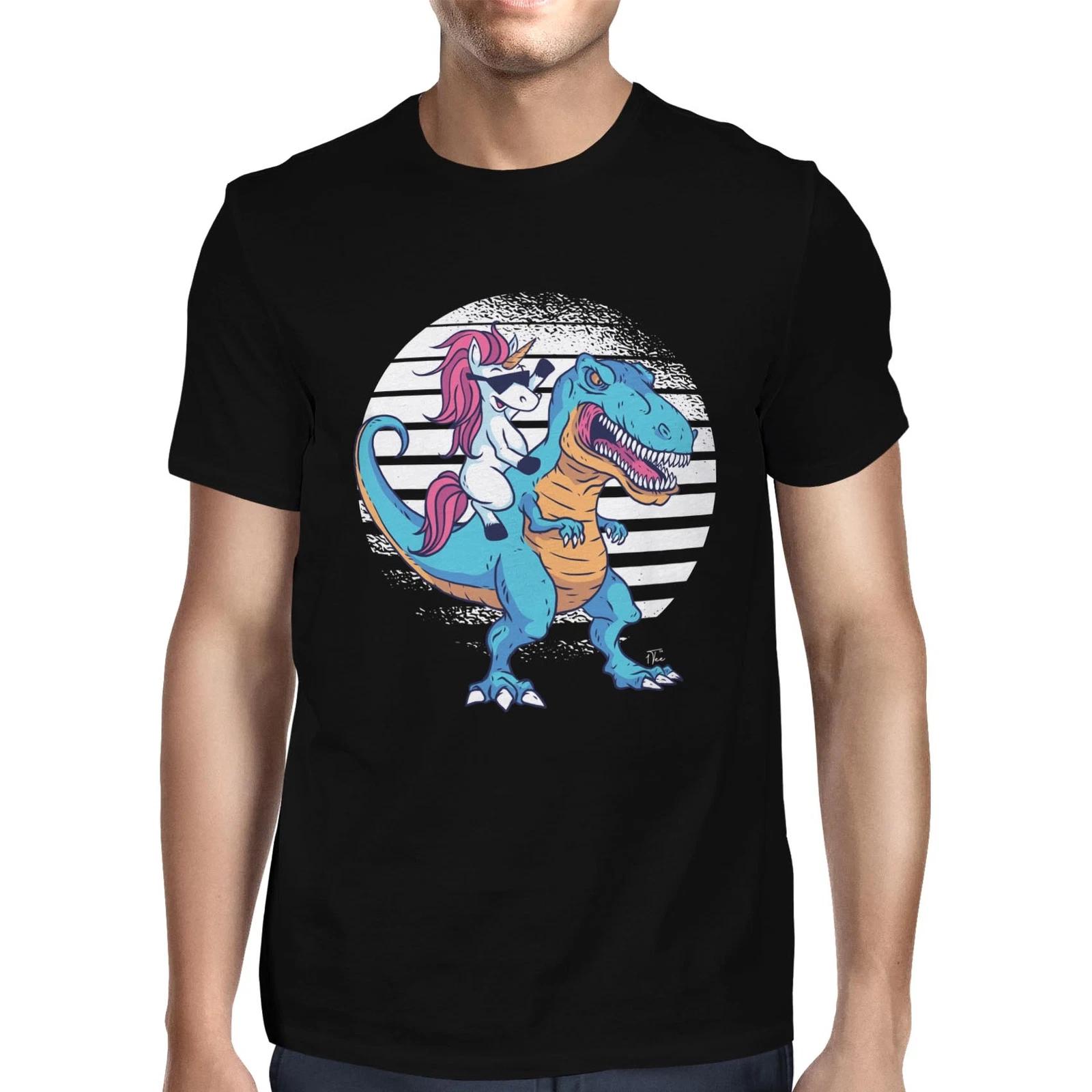 1Tee Mens Unicorn Riding Dinosaur  T-Shirt XL