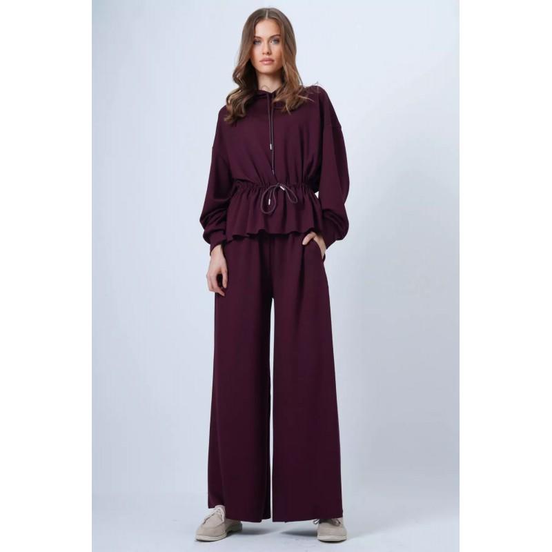 Womens 2026 Fall Casual 2-Piece Set Loose Hoodie Wide-Leg Pants With Drawstring Pure Color Streetwear Outfit
