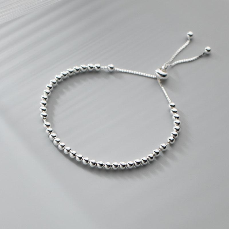 Handmade Strand Box Chain Round Beads Beaded 925 Sterling Silver Adjustable Bracelet for Women Fine Jewelry