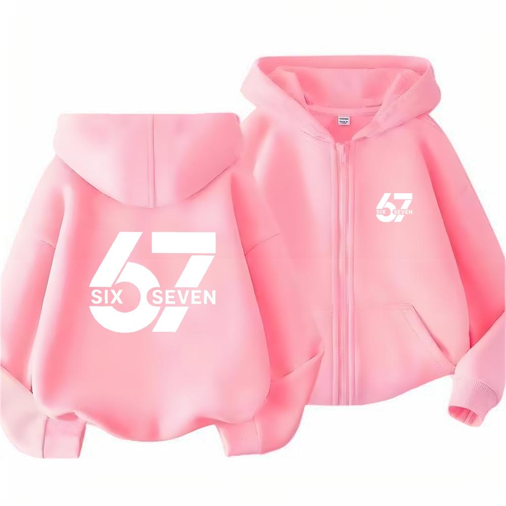 Kinder-Kapuzenjacke mit Reißverschluss, 67-Print, Mädchen, Rosa, Junge, Schwarz, Freizeitjacke, Kindergröße 3-12 Jahre