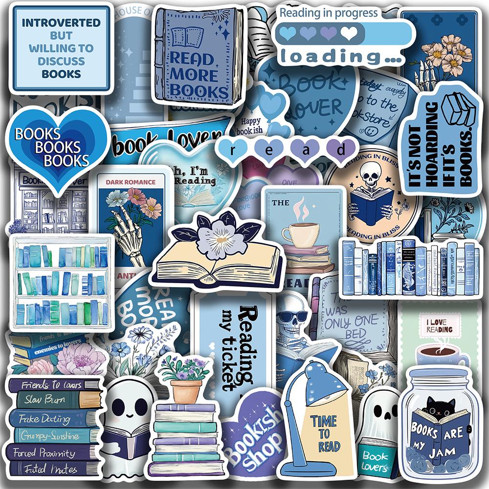 10/30/50pcs Cute Blue Bookish Cartoon Stickers Aesthetic INS Reading Sticker Waterproof Graffiti Bike Laptop Phone Cool Decals