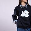 Women's Cartoon Puppy Spliced Plaid Sweatshirt