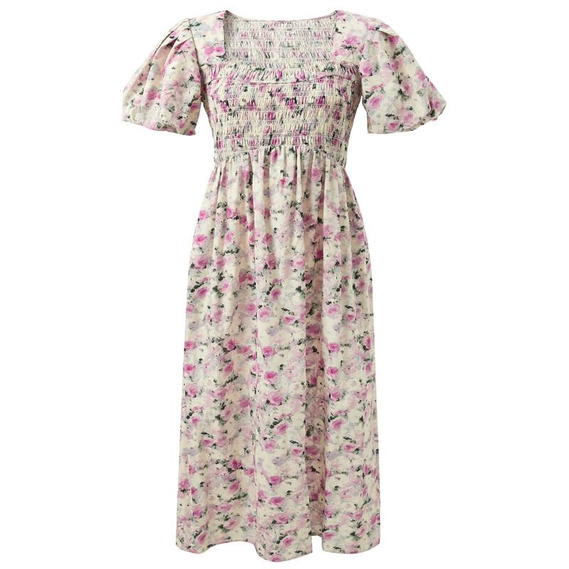 Sancai French Square Neck Floral A-Line Maxi Dress