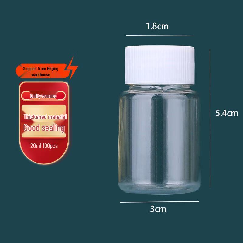 PET Plastic Transparent Sample Bottles 20ml (100 Pcs)